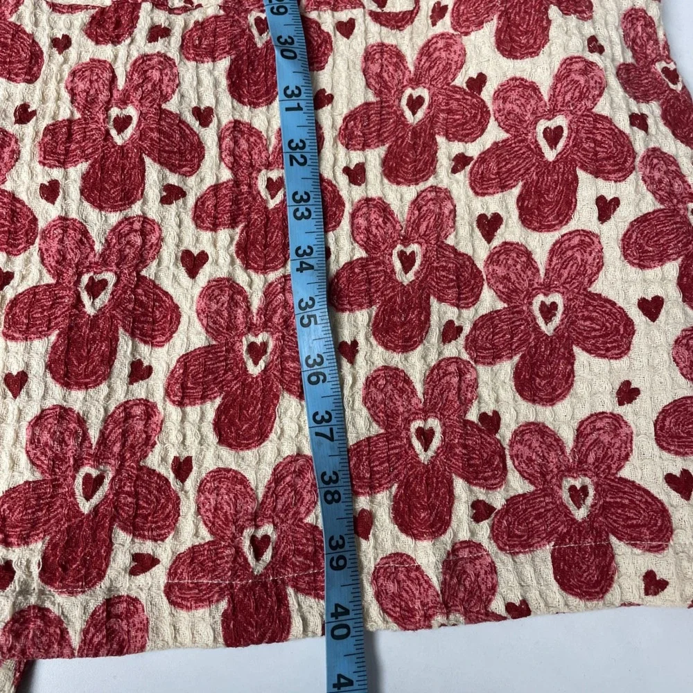 Storehouse Floral Heart Waffle Weave Apron OS Cream Red‎ Cottagecore Retro